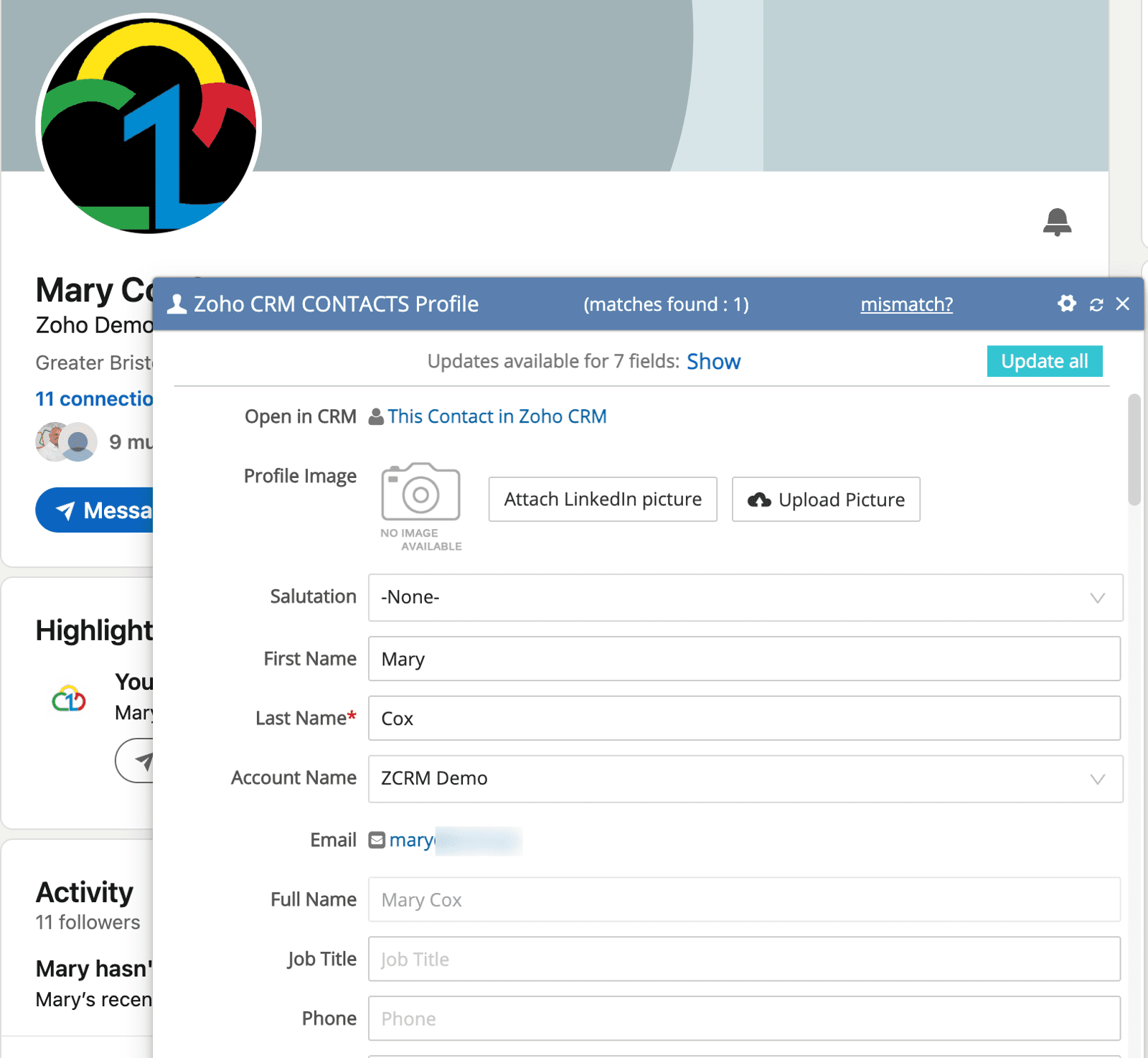 Zoho CRM LinkedIn Integration Example